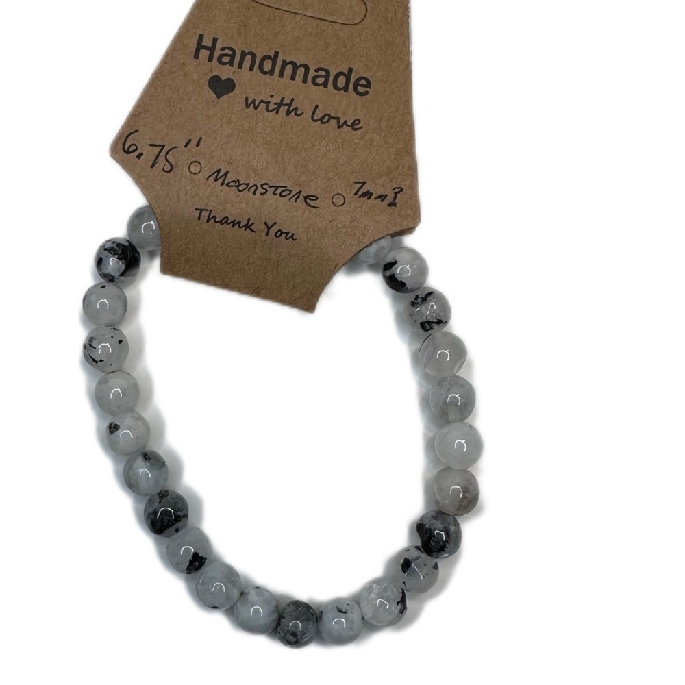 Moonstone bracelet stretch 7mm beads handmade gemstone black white - Picture 1 of 7